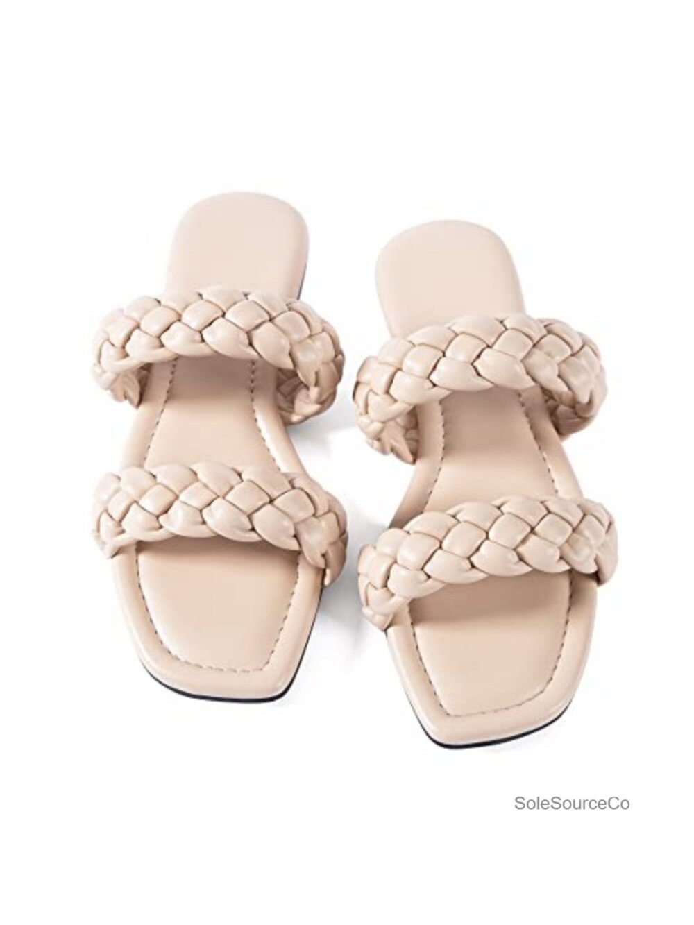 Women Flat Sandals Raffia Braided Straw Slip On Square Toe Summer Beach